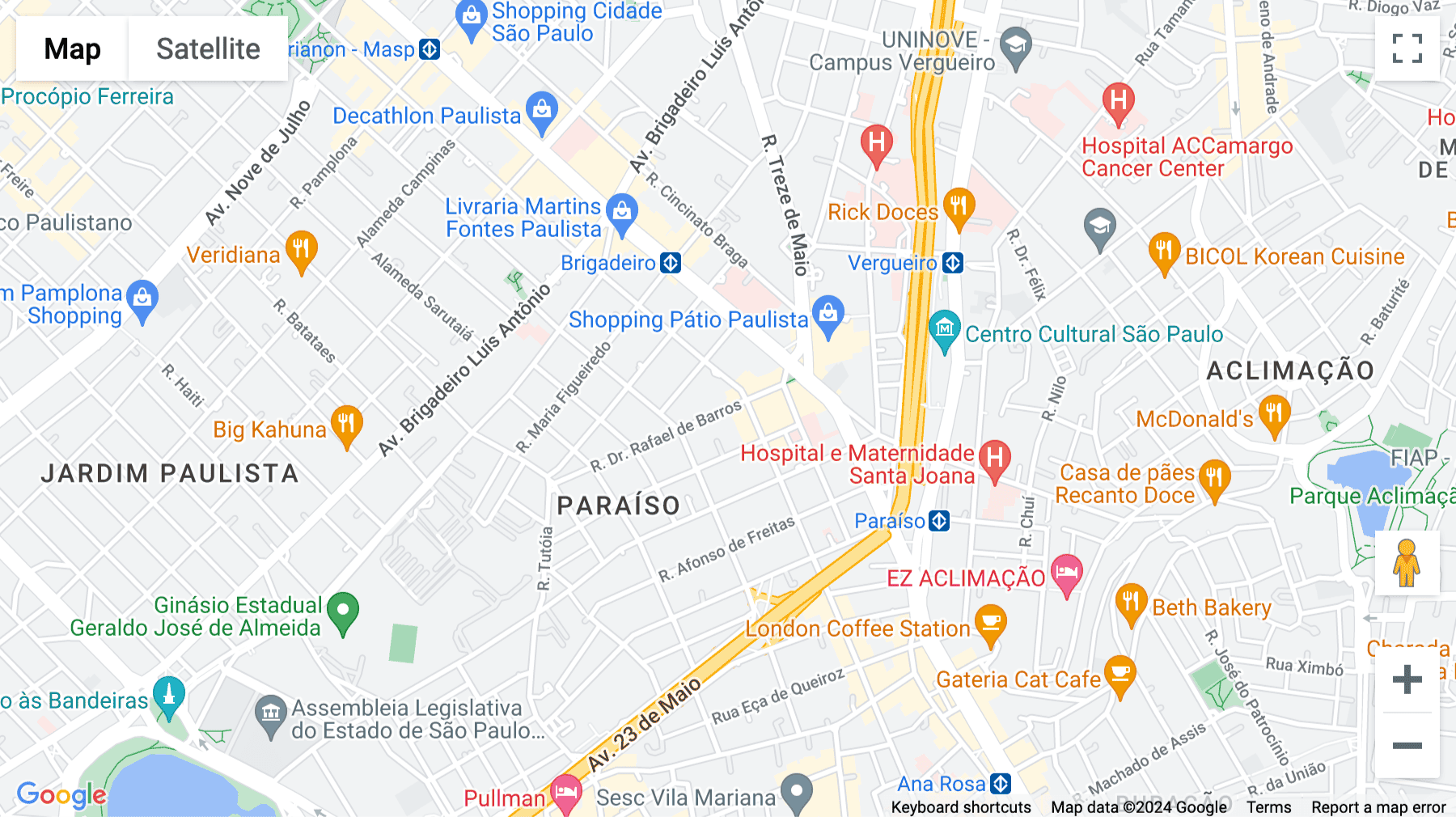 Click for interative map of Victoria Plaza Building, Alameda Santos Street 200, Bela Vista, Sao Paulo, Sao Paulo