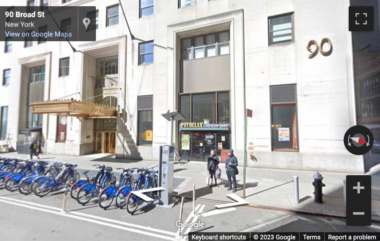 Street View image of 90 Broad Street, 2nd & 3rd floor, New York, New York State, USA