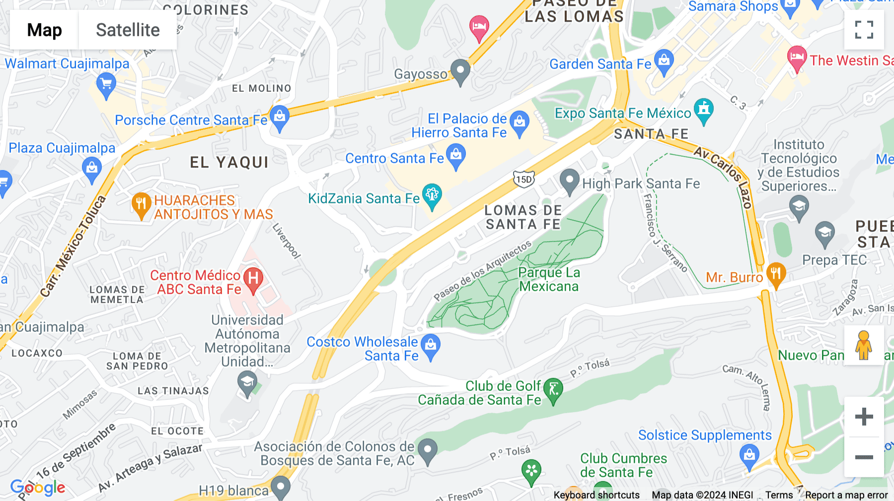 Click for interative map of Av Santa Fe 505 Piso 1 Mezzanine 2, Colonia Santa Fe, Cuajimalpa, Mexico City