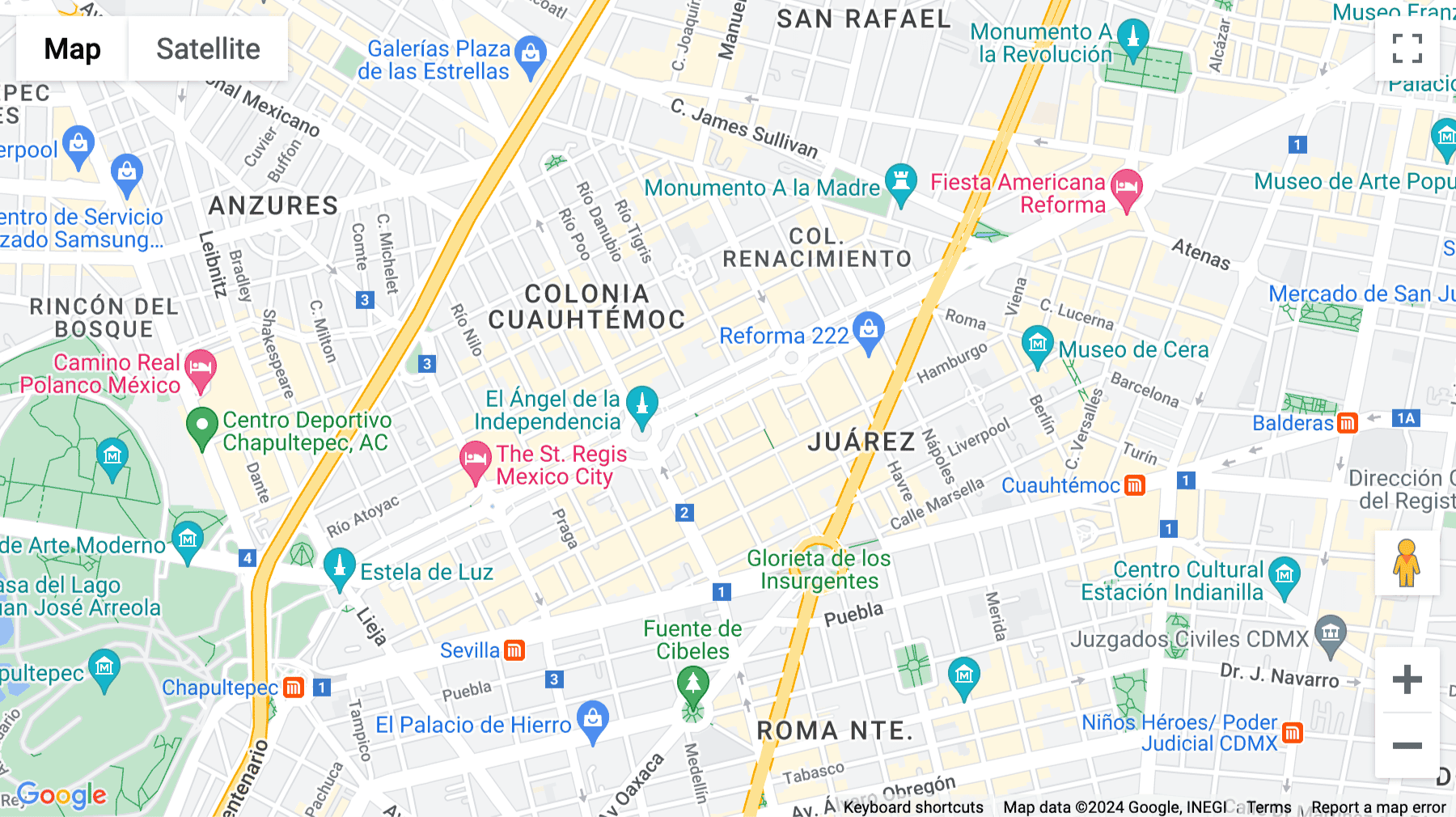 Click for interative map of Paseo de la Reforma 296, Col Juarez, Mexico City