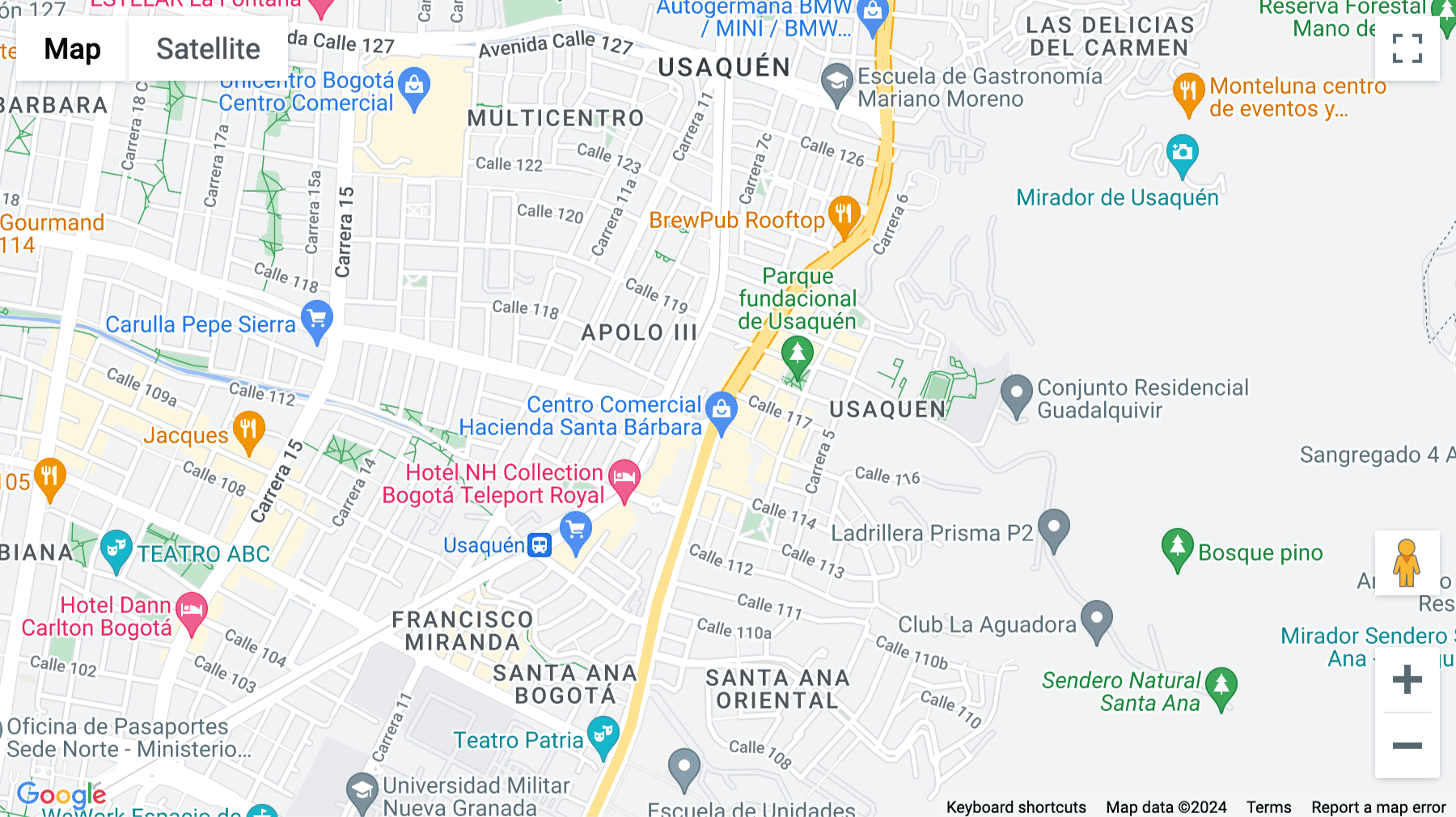 Click for interative map of Usaquen, Carrera 7, Bogota