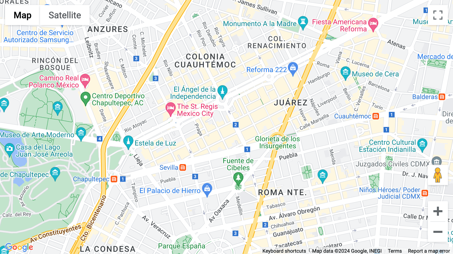 Click for interative map of Hamburgo 182, Col. Juárez, Del. Cuauhtémoc, Mexico City