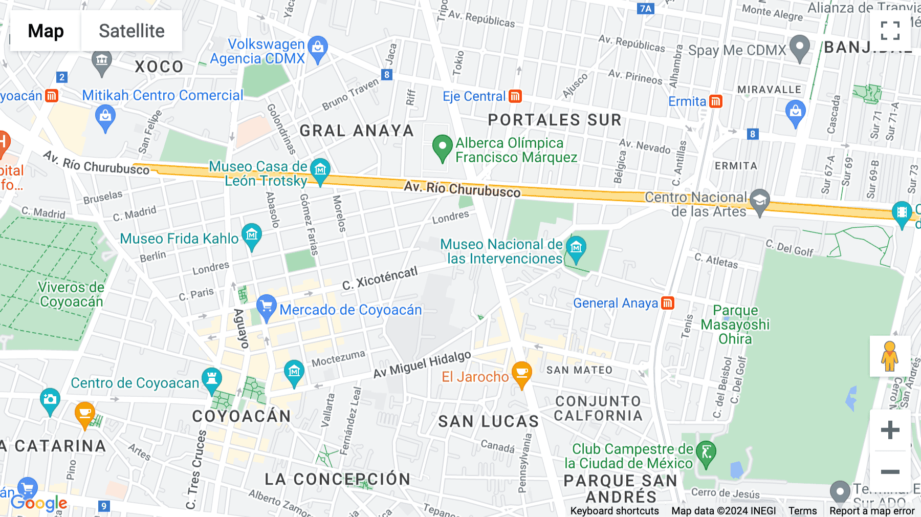 Click for interative map of Calle Xicoténcatl 120, Del Carmen, Coyoacan, Mexico City