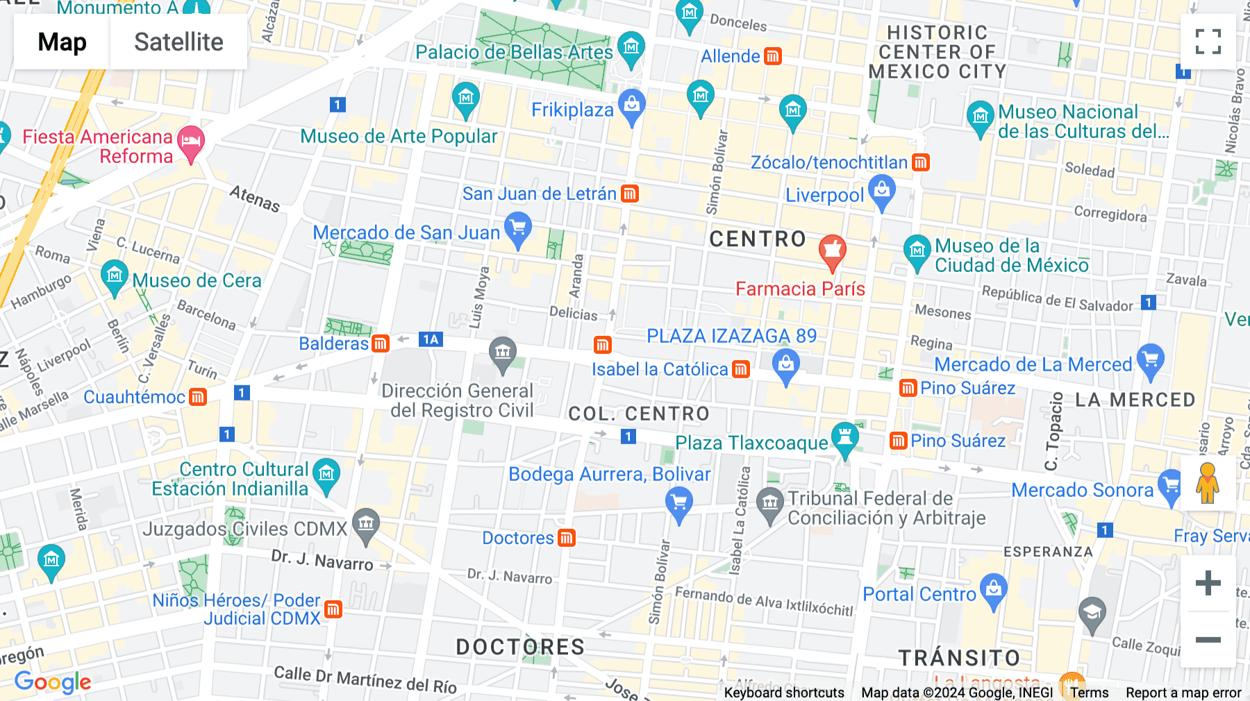 Click for interative map of José María Izazaga 8, Mexico City