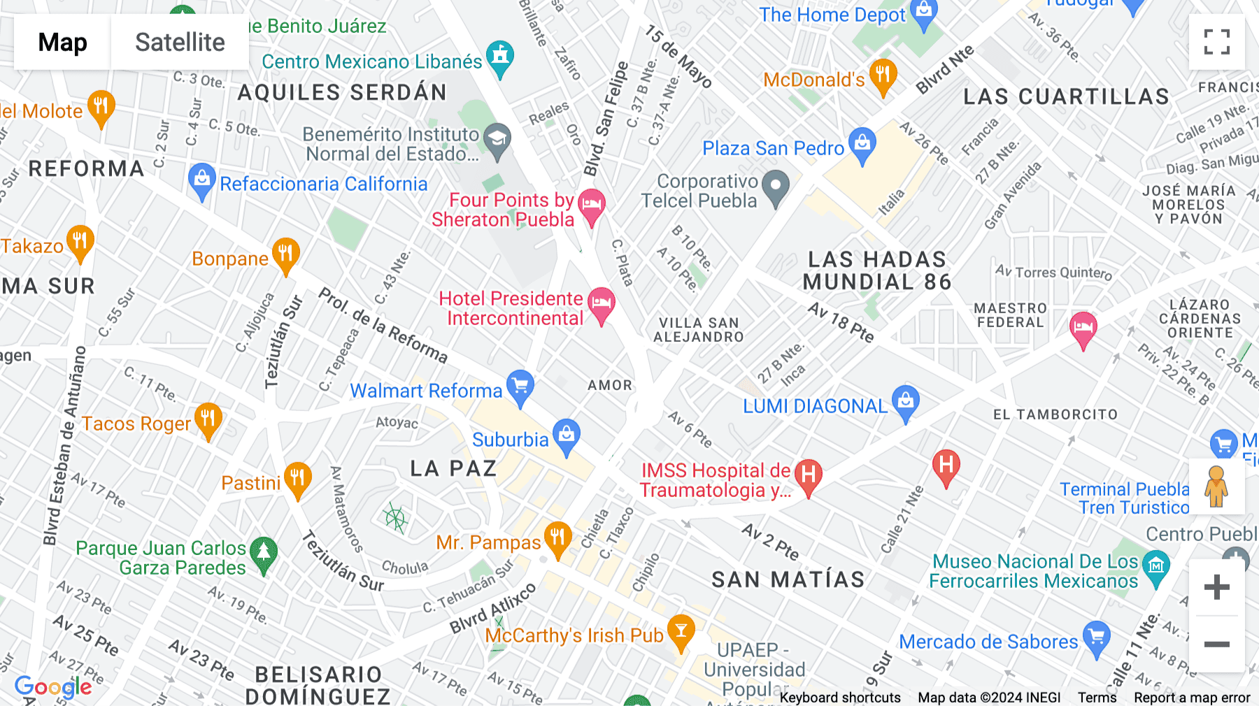 Click for interative map of Hotel Holiday Inn, Blvd. Hermanos Serdán No.45, Pent House, Col. Amor, Puebla, Puebla