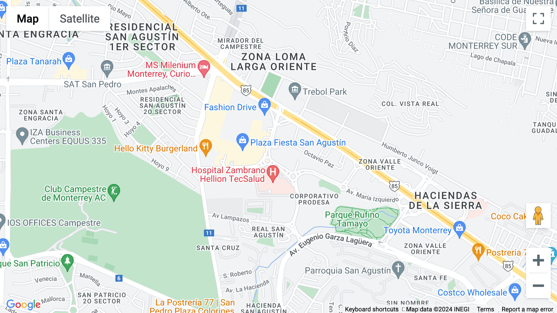 Click for interative map of Batallon de San Patricio No.109, Torre Avalanz, Pisos 10 y 11, Colonia Valle Oriente, Monterrey