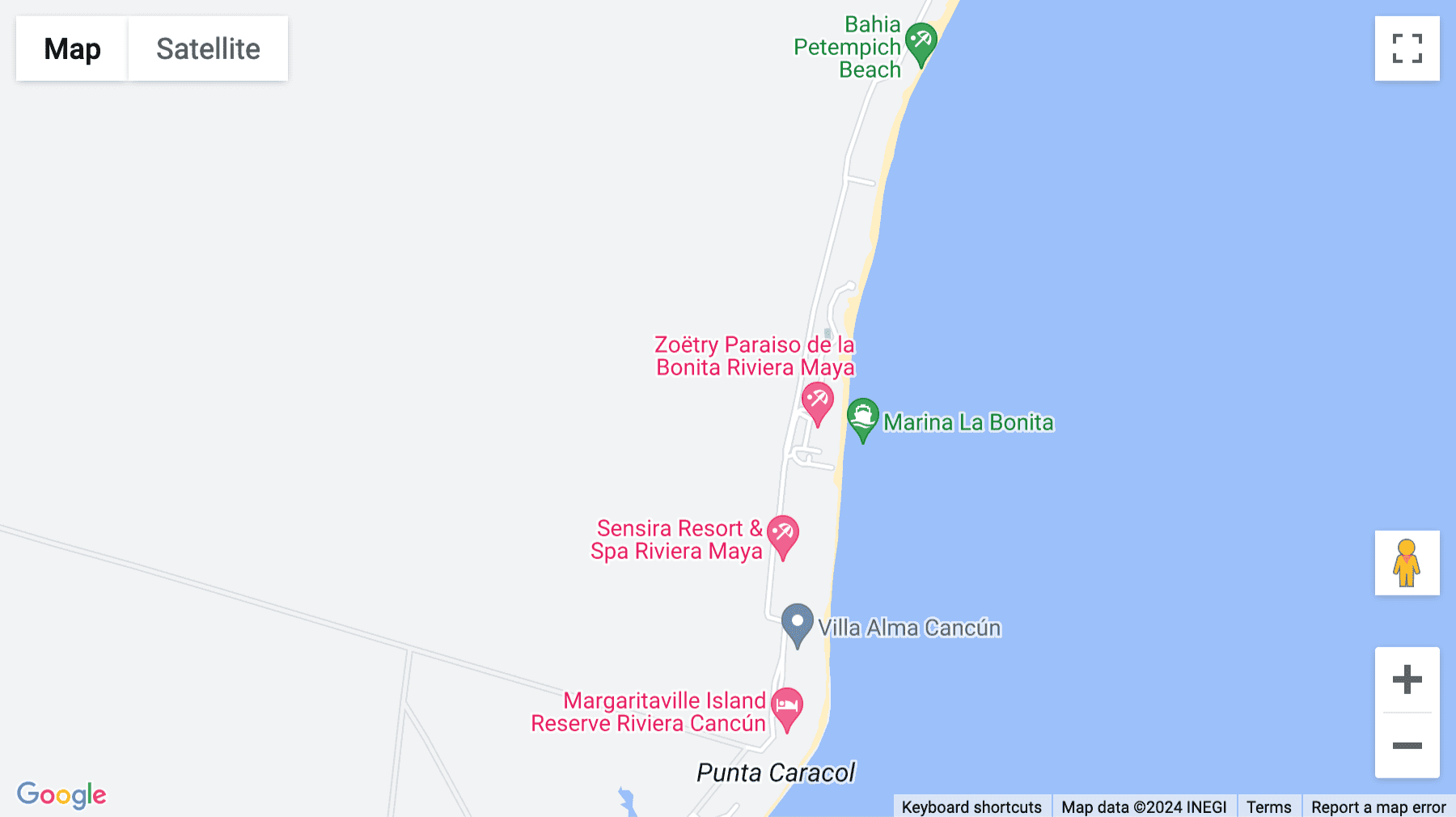 Click for interative map of Mz40 Lt16, Puerto Morelos, Carretera Tulum, Cancún 12, Quintana Roo, Cancun