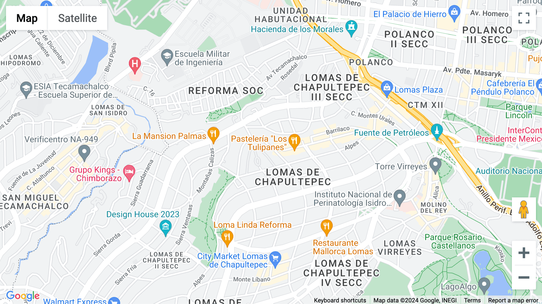 Click for interative map of Colonia Lomas de Chapultepec, Prado Norte 612, Mexico City