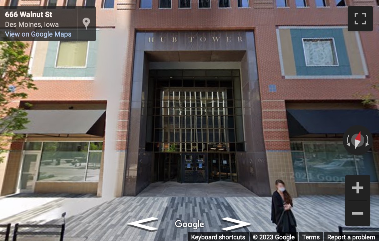 Street View image of 699 Walnut Street, Des Moines, Iowa, USA