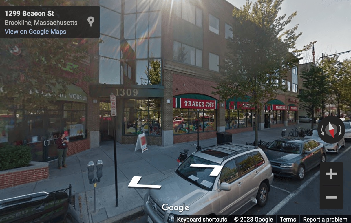 Street View image of 1309 Beacon Street, Suite 300, Brookline, Boston, Massachusetts, USA