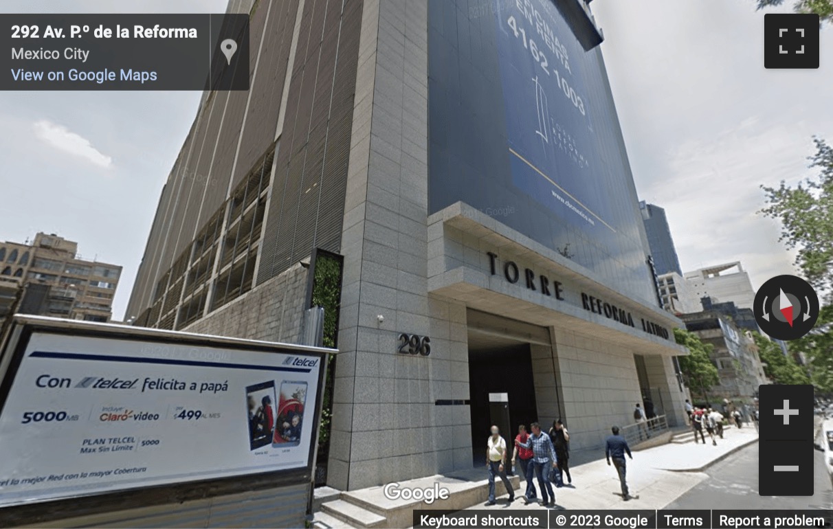 Street View image of Avenida Paseo de la Reforma 296, Colonia Juárez, Cuauhtémoc, Mexico City