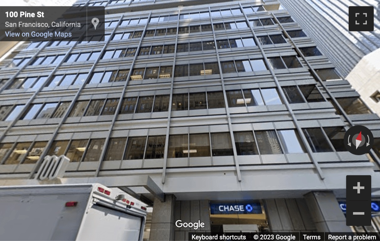 Street View image of 100 Pine St, Ste. 1250, San Francisco, California