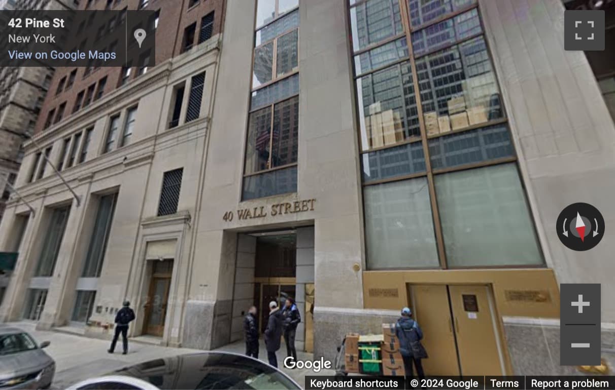 Street View image of 40 Wall Street, 27th, 28th, & 29th Floor, New York City