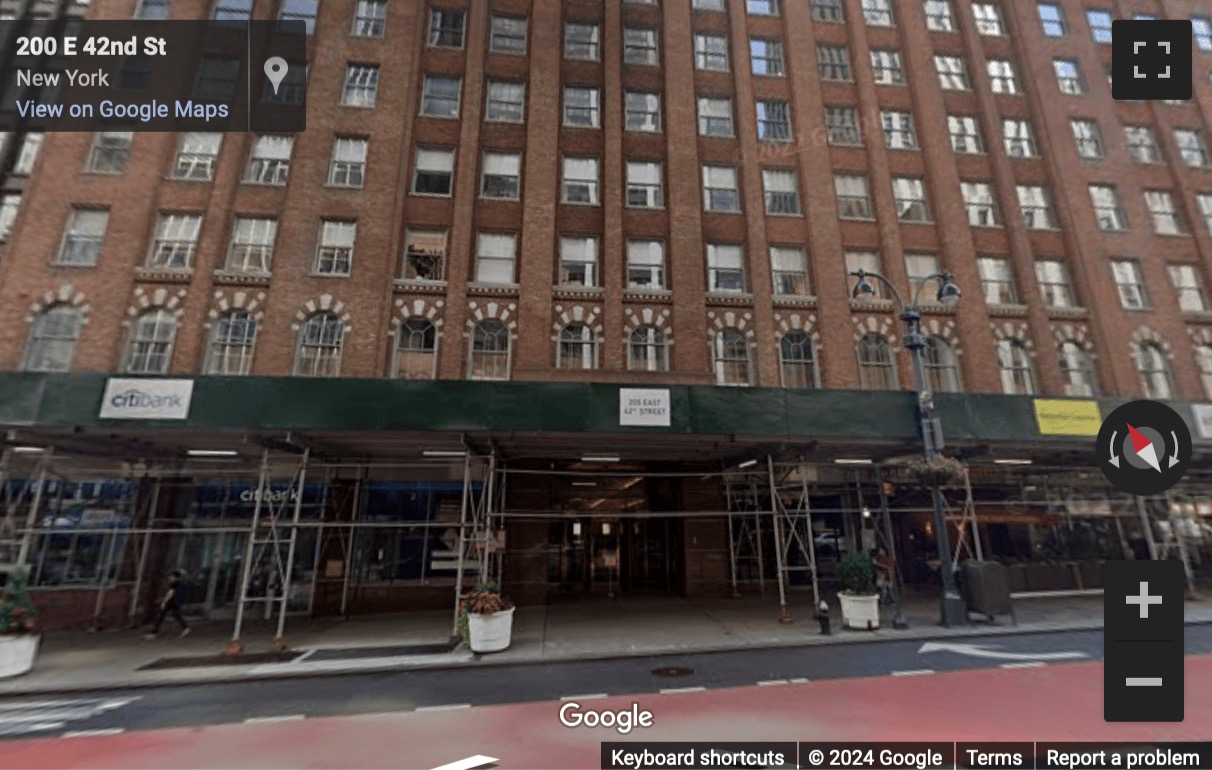 Street View image of 205 East 42nd Street, Suite 1900, Grand Central, New York City