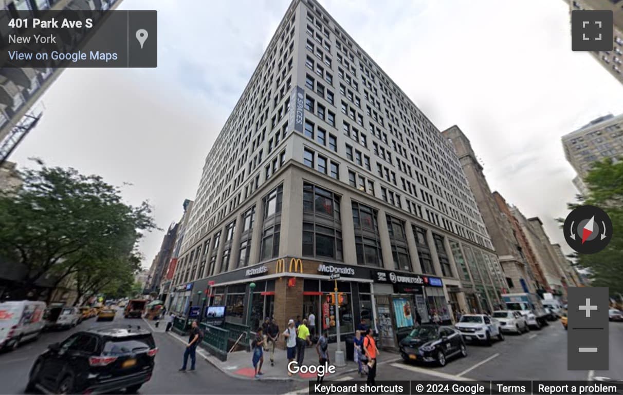 Street View image of 401 Park Avenue South, 10th Floor, New York City